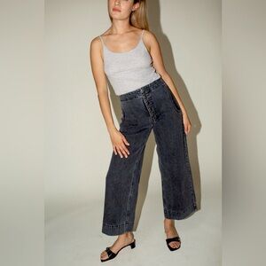 Rachel Comey Corrigan Pant Wide Leg High Waisted Lace Up Jeans in Washed Black 6